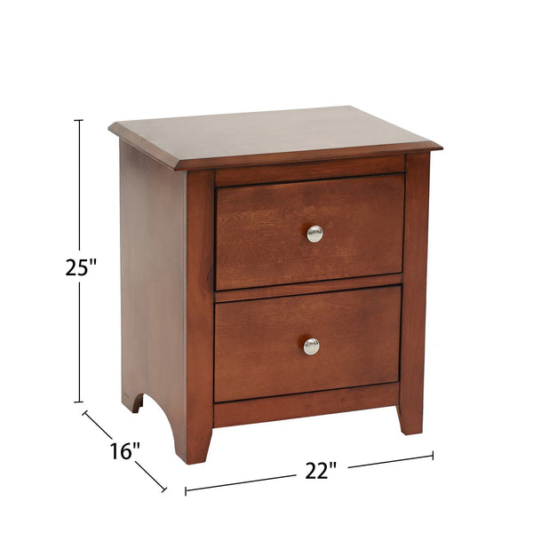 English Elm Selma Modern 2-Drawer Nightstand in Cherry Finish with Angled Wooden Legs and Ample Storage Space SR014277