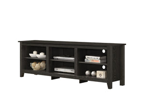 English Elm Tropea 58 Inch Open Shelf Media Console with Oak Finish and Cord Management Dark Gray B2749P413250