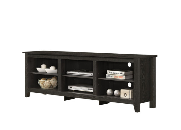 English Elm Tropea 58 Inch Open Shelf Media Console with Oak Finish and Cord Management Dark Gray B2749P413250