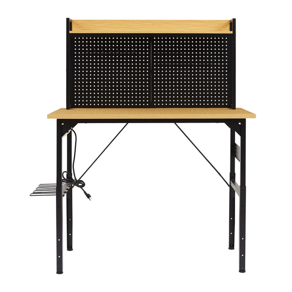 English Elm 48''adjustable Rolling Workbench Steel Frame Pegboard Outlets Garage Workshop W1162P223029