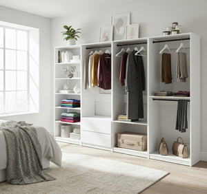 English Elm Prosper White Freestanding Walk-In Wood Closet System with Oak Finish, Ample Modular Storage & Easy Assembly B040S00147