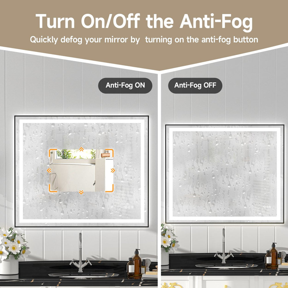 English Elm 48x40" Black Eco-Friendly Silver Mirror with Dual LED Strips, 3-Color Temps, UL Listed Kit Included T3177P320577