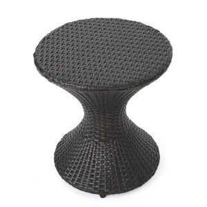 English Elm Outdoor Wicker Hourglass Side Table Sculptural Rattan Weave Patio Accent N773P362081B