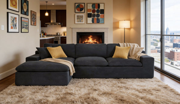 English Elm Cloud Sectional Sofa High Density Foam Deep Seat Modern Living Room Couch W5568S00003