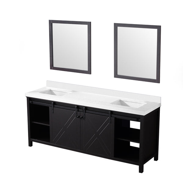 English Elm Brown Double Bath Vanity 80" W x 22" D with Cultured Marble Top, Soft-Close Drawers, Mirrors Included B2731S00904