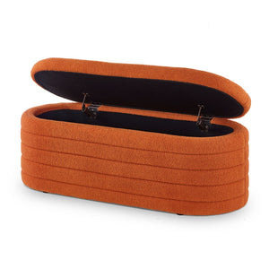 English Elm Modern Boucle Upholstered Oval Bench with Hinged Lid Storage for Bedroom Entryway Orange W2186P193119