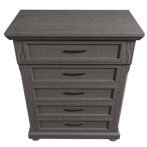 English Elm Modern Transitional Chest with Antique Gray Finish Ornate Handles and Rounded Legs B011P448870