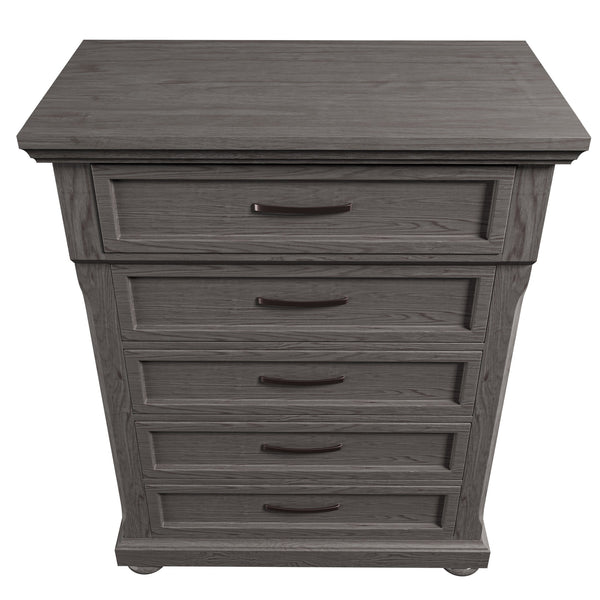 English Elm Modern Transitional Chest with Antique Gray Finish Ornate Handles and Rounded Legs B011P448870