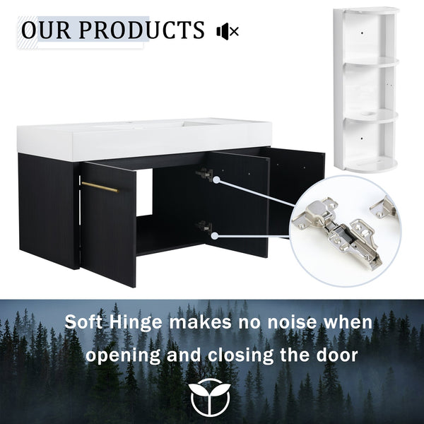English Elm 48 Inch Wall-Mounted Bathroom Vanity Set With Resin Sink & Ample Storage Rack For Modern Spaces W999S00370