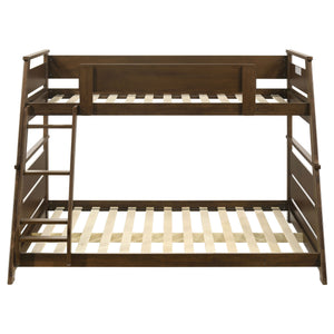 English Elm Reeder Walnut Finish Twin Over Full Bunk Bed Solid Wood Frame for Kids Shared Rooms B062S01557
