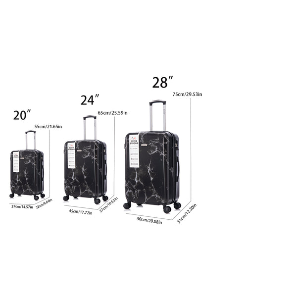 English Elm 3-piece Polycarbonate Hardshell Luggage Set with Swivel Wheels and Combo Lock Black T3292P316965
