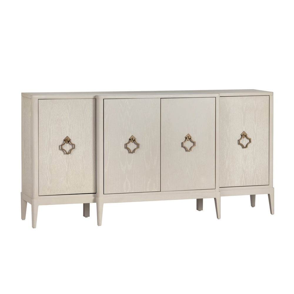 Crestview Collection Rustic Media Credenza Tv Stand - 4-door Sideboard With Modern Charm, Gold Hardware & Cord Management Beige Solid Wood Cvfdr1041