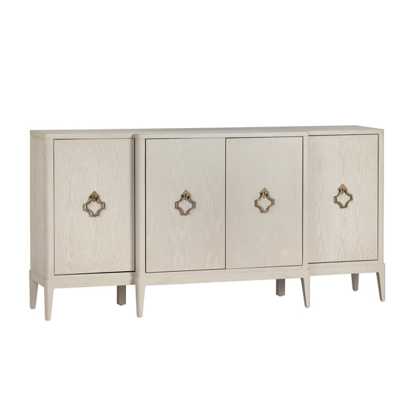 Crestview Collection Rustic Media Credenza Tv Stand - 4-door Sideboard With Modern Charm, Gold Hardware & Cord Management Beige Solid Wood Cvfdr1041