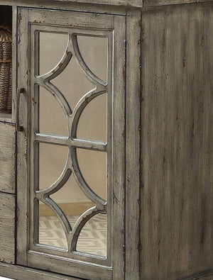 English Elm Velika Distressed Weathered Finish Console Table with Mirrored Diamond Inlay, Drawers & Storage Gray 53 L x 20 W x 37 H B2726P251798