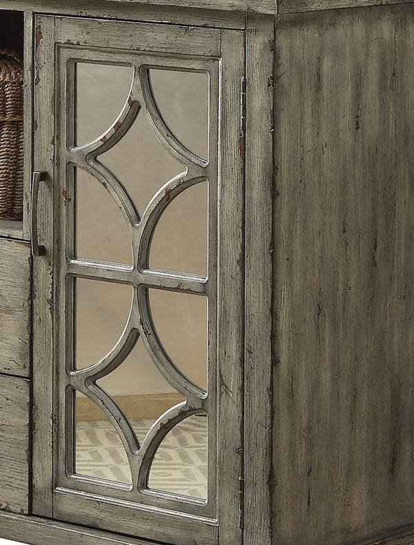 English Elm Velika Distressed Weathered Finish Console Table with Mirrored Diamond Inlay, Drawers & Storage Gray 53 L x 20 W x 37 H B2726P251798