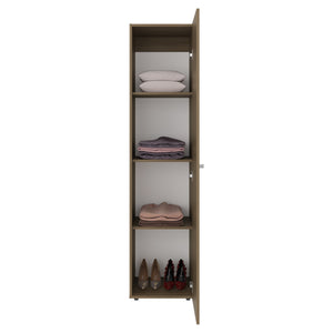 English Elm Deftones Tall Narrow Wenge Cabinet Four Shelves Slim Floor to Ceiling Bedroom Storage B128P485415