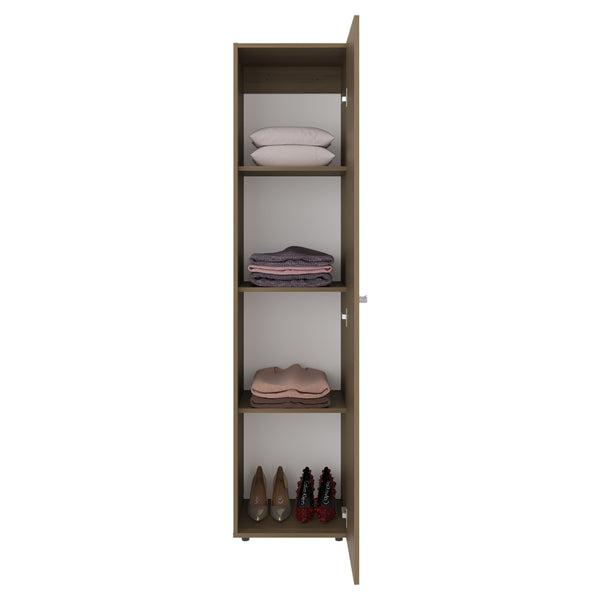 English Elm Deftones Tall Narrow Wenge Cabinet Four Shelves Slim Floor to Ceiling Bedroom Storage B128P485415