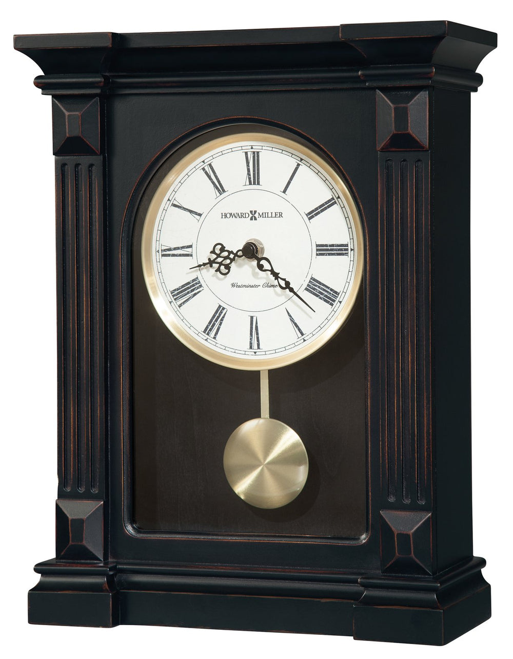 Hekman Furniture 635187 Mia Mantel Clock - Worn Black Finish With Chime, Antique Brass Accents Perfect For Home Decor Worn Black (Brown Undertone) Mia Mantel Clock 635187