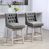 English Elm Homcom Counter Height Bar Stools Set Of 2, 180 Degree Swivel Barstools, 27" Seat Height Bar Chairs With Solid Wood Footrests and Button Tufted Design, Gray