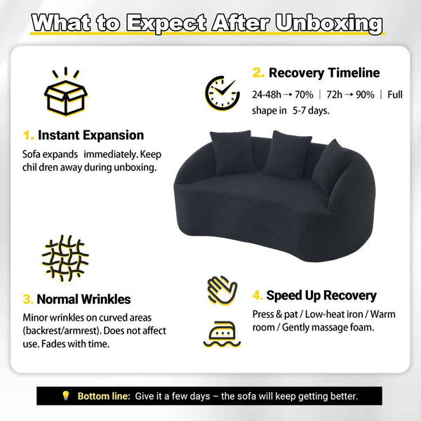 English Elm Ly-049s Curved Chenille Loveseat with Boneless Frame for Modern Living Spaces Black W2231P402442
