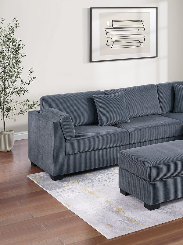 English Elm Contemporary 3-Piece Sectional Sofa Set in Ash Black Corduroy with RAF/LAF Chaise, Tufted Seats, Pillows - Stylish Low-Profile Design Dark Gray 34 L x 26 W x 45 H B011S01767