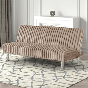 English Elm Futon Modern convertible sofa bed with chrome-reinforced metal legs, foam cushions, sleek engineered frame taupe 67 L x 41 W x 9 H B2741P364373