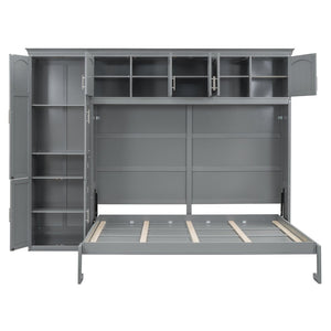 English Elm Queen Murphy Wall Bed with Integrated Wardrobe and Drawers for Studio Spaces LP000876AAE-1