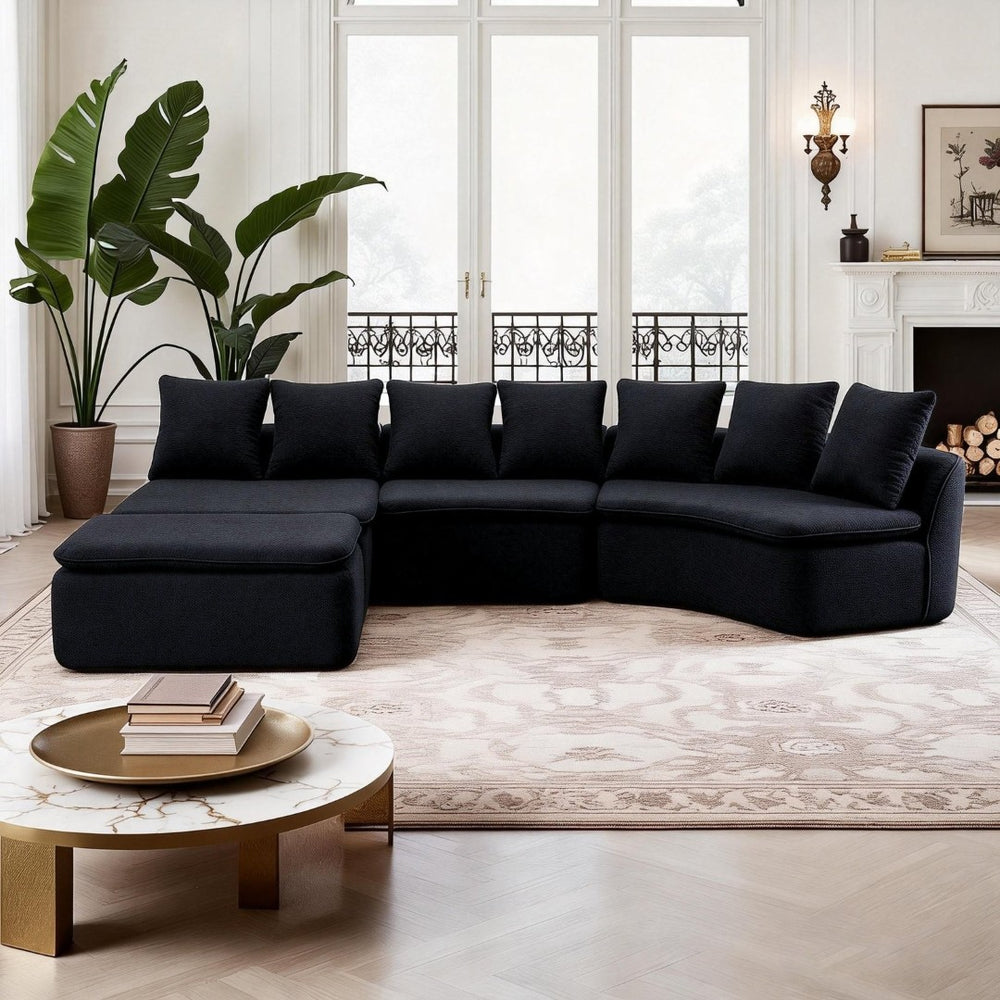 English Elm 133'' Modular U-shaped Sectional Chenille Sofa with Removable Recliner for Spacious Rooms Black W2231S00055