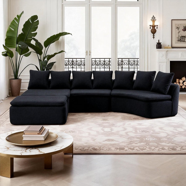 English Elm 133'' Modular U-shaped Sectional Chenille Sofa with Removable Recliner for Spacious Rooms Black W2231S00055
