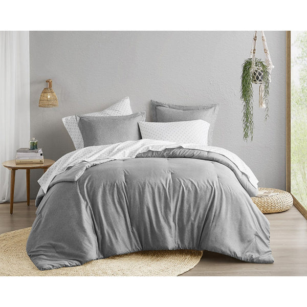 JLA Home Comfort Spaces - Chambray Microfiber Comforter Set with Sheets — Breathable, Denim-Inspired Texture, All-Season Cozy Durability Gray AM10-0098