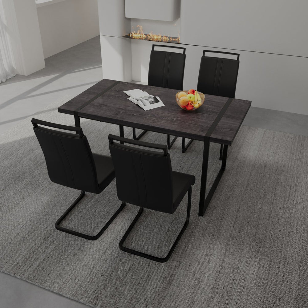 English Elm 59" Rustic Industrial Dining Table Set With 3 Pu Armless Chairs For Modern Farmhouse Style Decor W2189S00159