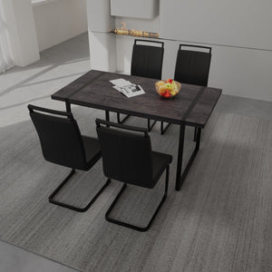 English Elm 59" Rustic Industrial Dining Table Set With 3 Pu Armless Chairs For Modern Farmhouse Style Decor W2189S00159