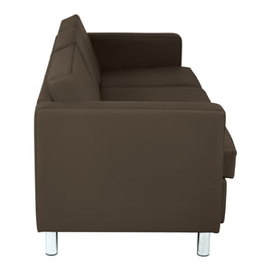 OSP Home Furnishings Pacific Faux Leather Contemporary Sofa with Chrome Legs for Modern Living Spaces Java PAC53-R102
