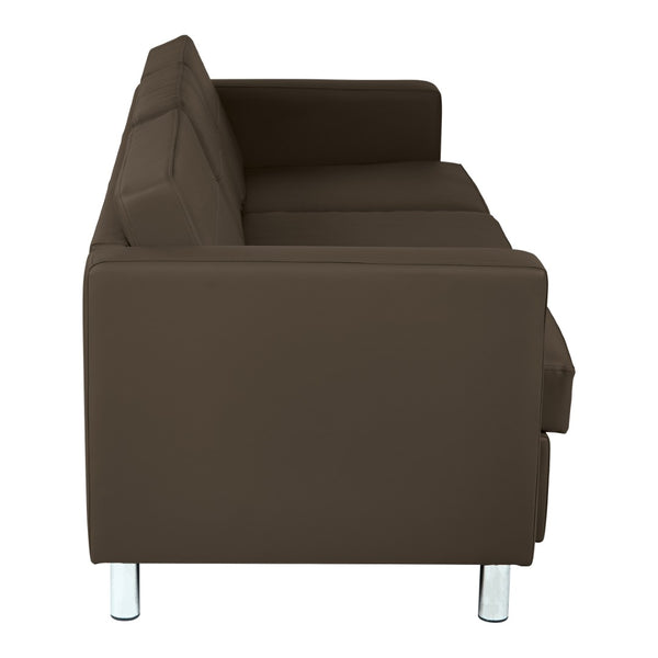 OSP Home Furnishings Pacific Faux Leather Contemporary Sofa with Chrome Legs for Modern Living Spaces Java PAC53-R102