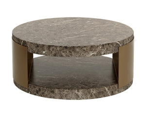 Sunpan CAVETTE Coffee Table - Elegant Dark Emperador Marble Look with Brass Frame for Modern Living Rooms 112634