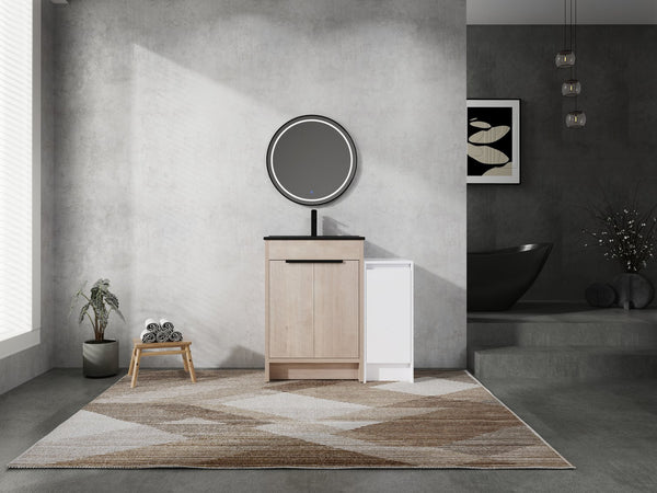 English Elm 36 Inch Freestanding Bathroom Vanity With Black Sink, Soft-Close Doors & Ample Storage Solutions W999S00303
