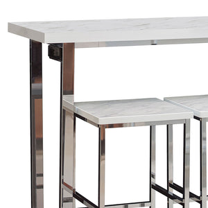 English Elm Ledesma Counter Height 4-Piece Dining Set with White Marble Top, Chrome Legs & Built-In Power Ports B062P340655