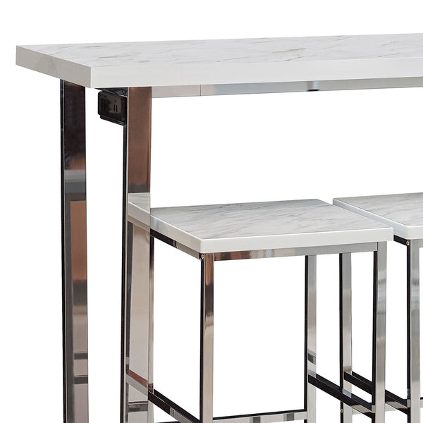 English Elm Ledesma Counter Height 4-Piece Dining Set with White Marble Top, Chrome Legs & Built-In Power Ports B062P340655