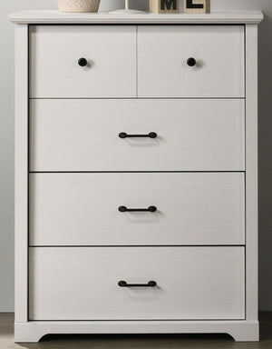 English Elm Elettra Four Drawer Chest in Warm Oak Finish with Bold Black Metal Hardware White B2749P413337