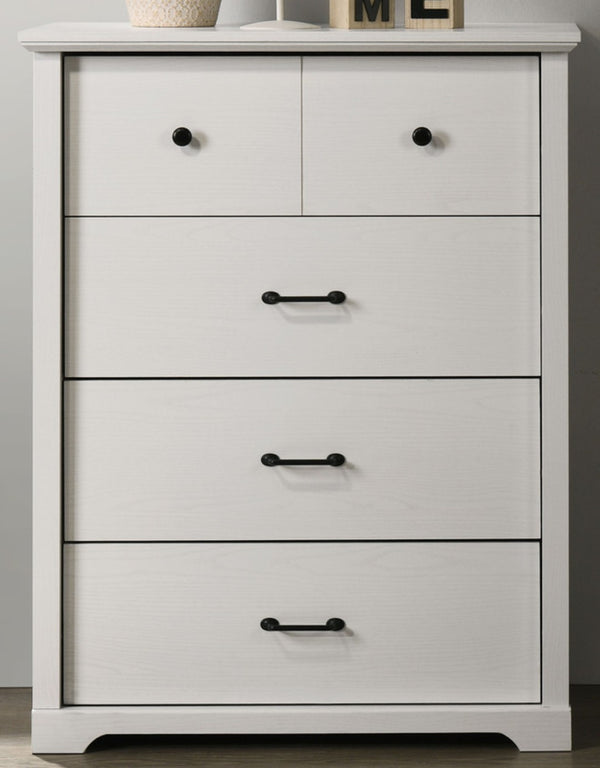 English Elm Elettra Four Drawer Chest in Warm Oak Finish with Bold Black Metal Hardware White B2749P413337