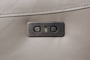 English Elm Light Light Gray Power Recliner with Pillow Arms, Top-Grain Leather, Wall-Hugger, Hardwood Frame, USB Remote B2741P387645