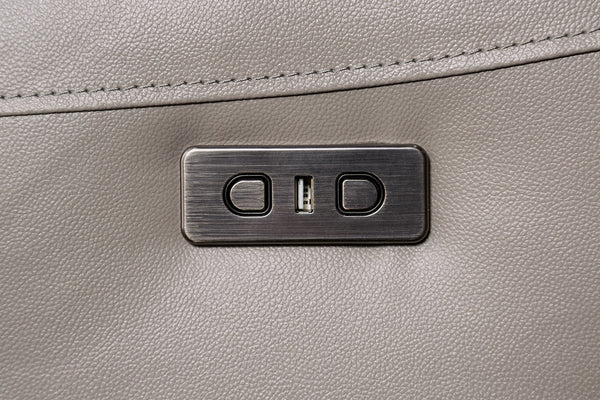 English Elm Light Light Gray Power Recliner with Pillow Arms, Top-Grain Leather, Wall-Hugger, Hardwood Frame, USB Remote B2741P387645