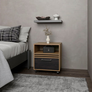 English Elm Baldwin City Nightstand Light Oak & Black — Modern Engineered Wood with Casters, Durable Minimalist Design B092P254745