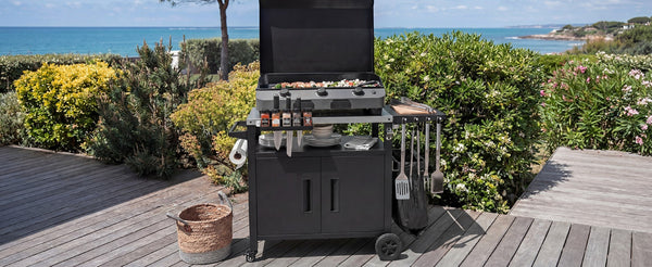 English Elm K&k Outdoor Bbq Station Stainless Steel Top Foldable Side Table Locking Wheels N707P379802B