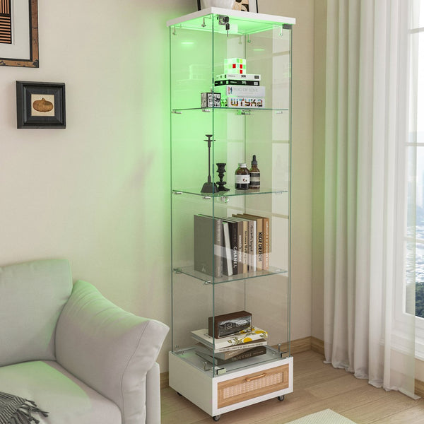 English Elm Modern Glass Display Cabinet With Drawer - Stylish Led-Illuminated Storage For Collectibles & More W241P268237