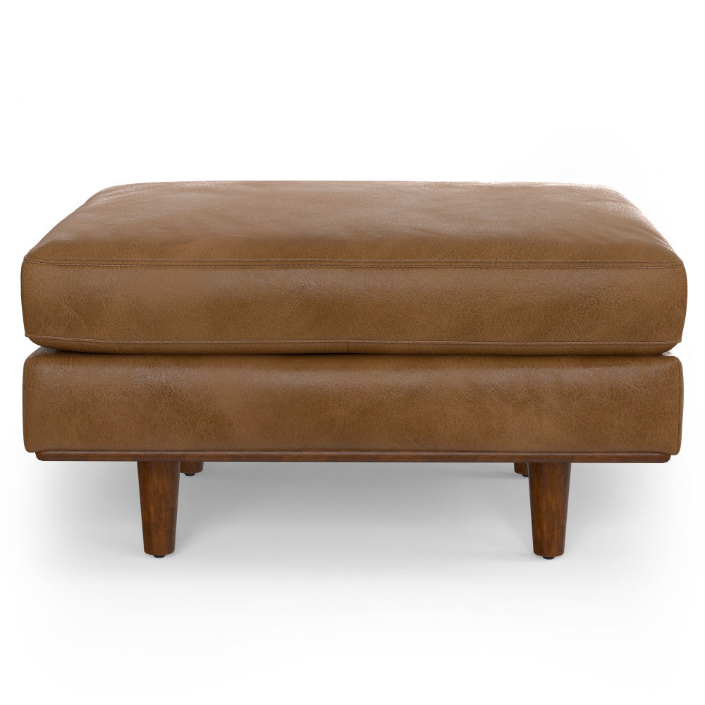 English Elm Morrison Caramel Brown 72" Leather Sofa & Ottoman Set — Mid-Century Modern, Feather-Filled Comfort B136P199199