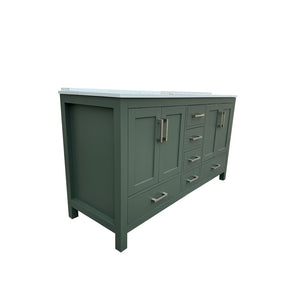 English Elm 60" Double Sink Vanity Solid Wood Cabinet Carrara Marble Top Brown Oak Finish T3785P442238