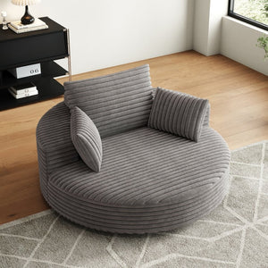 English Elm 55''l 55'l Faux Rabbit Fur Corduroy Swivel Lounge Chair Cloud Foam Seat for Bedroom Grey W834S00449