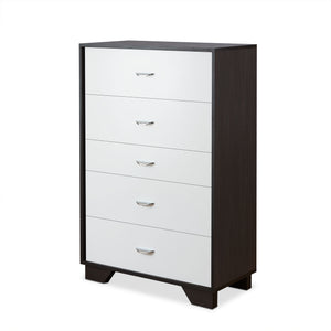 English Elm Eloy Five-Drawer Chest in White & Espresso Finish — Sturdy MDF Frame, Metal Legs, 70lb Top Capacity B2726P283820