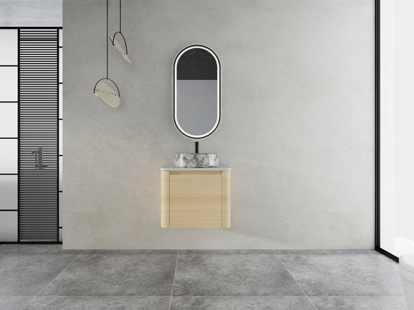 English Elm 24'' Wall-Mounted Bathroom Vanity With Ceramic Vessel Sink & Soft-Close Door For Small Spaces W999S00460